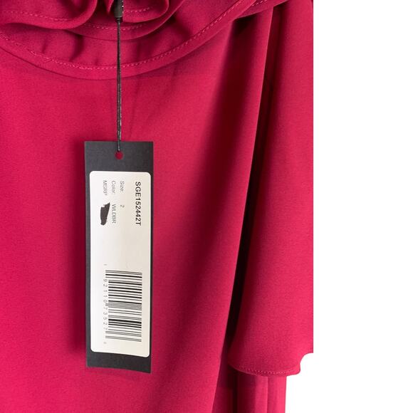 Halston Heritage Mini Dress Womens S Maroon Off The Shoulder Ruffled Neck NWT - Picture 9 of 13